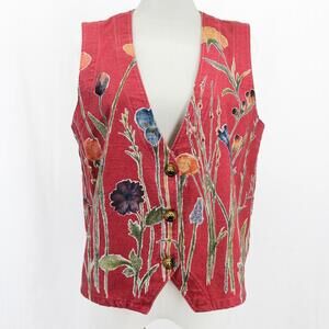 Vintage Orvis Canvas and Flax Red Floral Vest Made in USA Early 90's  M